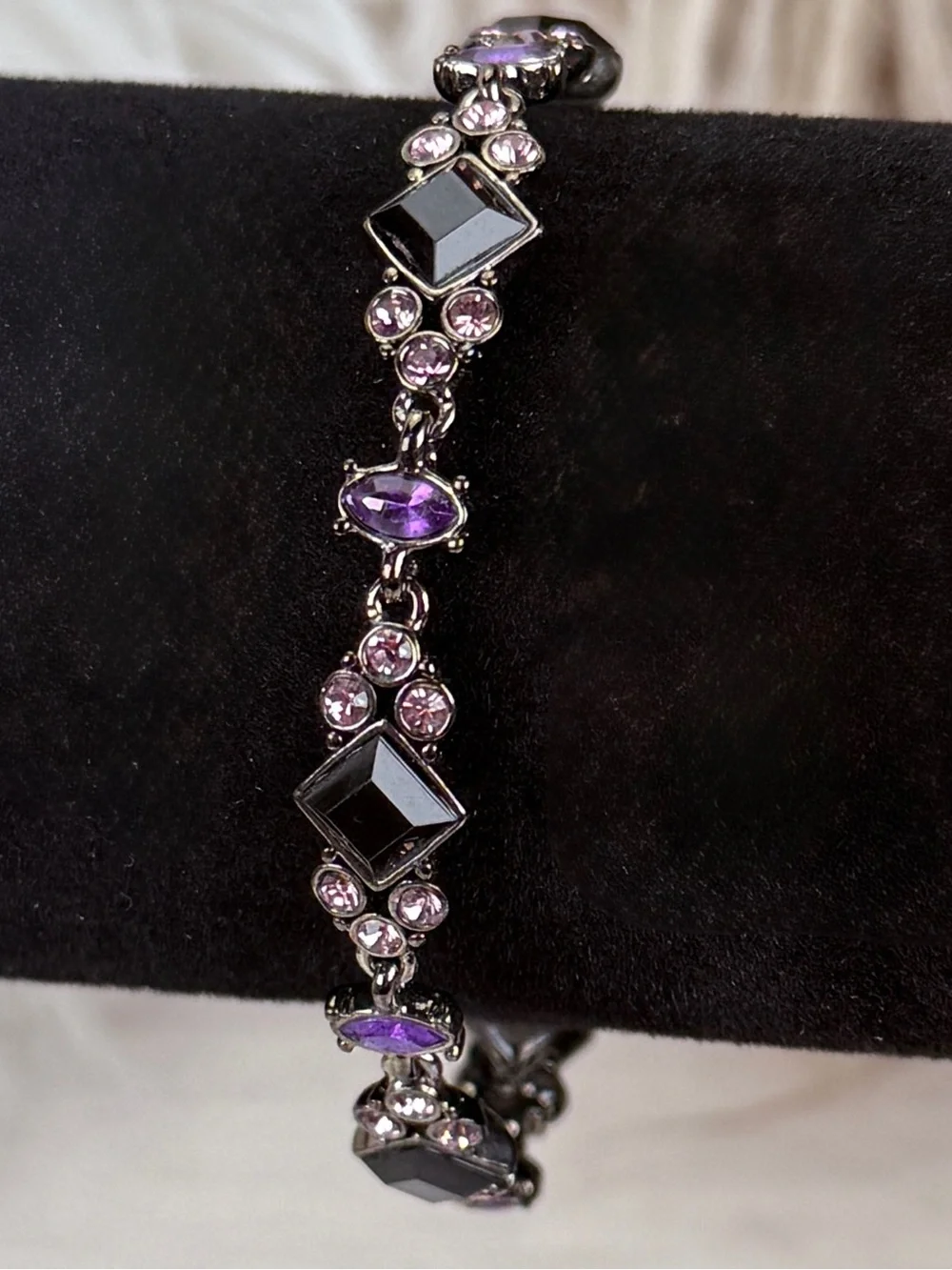 Elegant Black Gunmetal Pink Purple Crystal Bracelet
